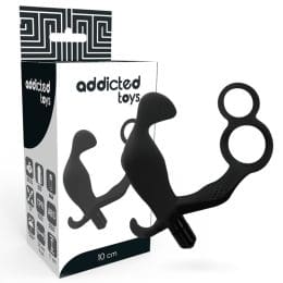 ADDICTED TOYS - ANAL PLUG WITH DOUBLE PENIS RING AND TESTICLES BLACK 2